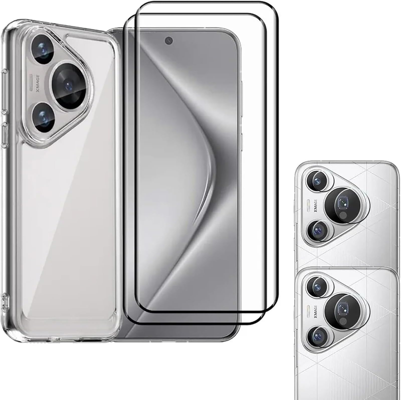 Moninsta [1+2+2] Compatible with Huawei Pura 70 Pro Case & Screen Protectors, 6.8 Inch, Clear Cover, 2 Hardness 9H Screen Protectors, 2 Hydrogel Camera Lens Protectors, Anti-Scratch