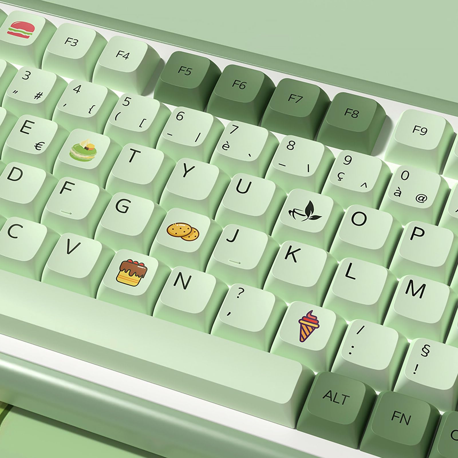 Touches Matcha PBT 139 Touches Vertes Jeu de Touches de Jeu Profil XDA Touches Mignonnes Touches personnalisées Disposition ANSI Dye-Sub pour claviers mécaniques,Russian