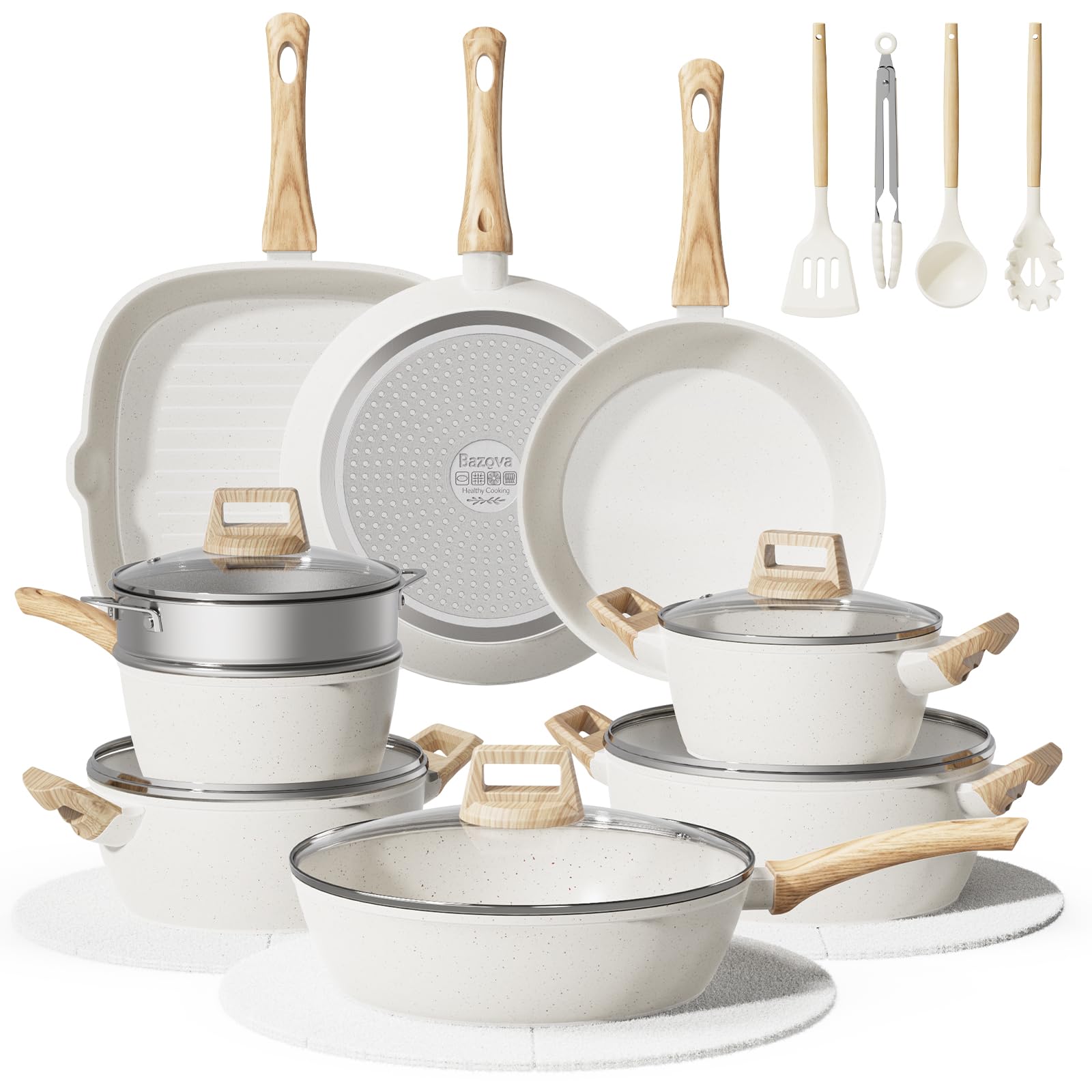 Photo 1 of ***FACTORY SEALED - OPENED FOR INSPECTION***24Pcs Pots and Pans Set Non Stick,Ceramic Cookware Set with Titanium-Reinforced Nonstick Coating,Long-Lasting,PFAS-Free,Induction Compatible,Full Kitchen Set with 3 Stock Pots for Family Cooking