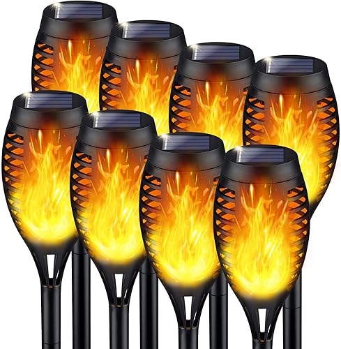 Solar Lights Outdoor Waterproof 8Pack Flickering Flame Solar Torch Lights for Christmas Decor Decorative Solar Yard Lights Outdoor Lights Solar