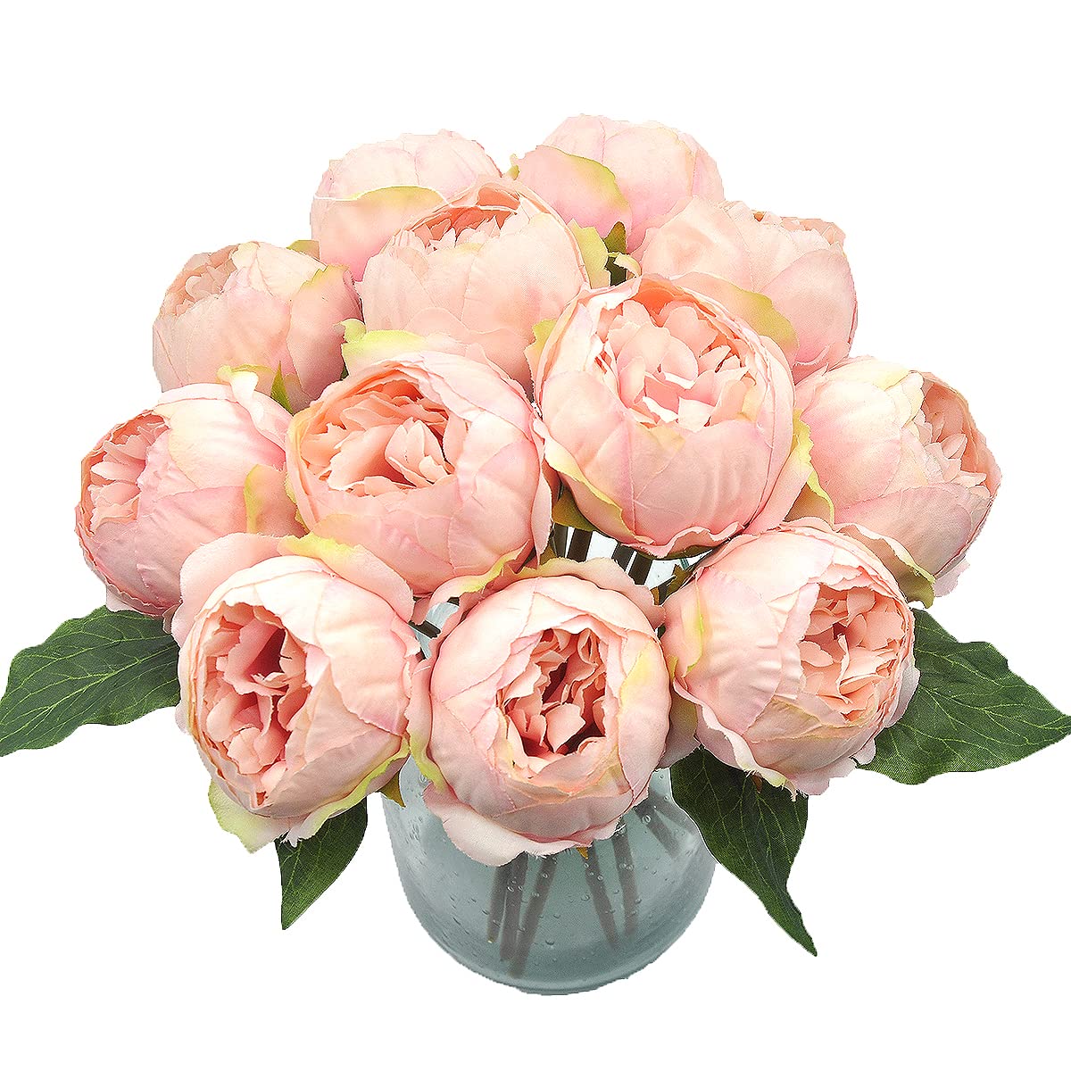 Artificial Fake Flowers Plants Silk Peony 12 Flower Heads Arrangements Wedding Bouquets Decorations Plastic Floral Table Centerpieces Home Kitchen Garden Party Décor(Pink)