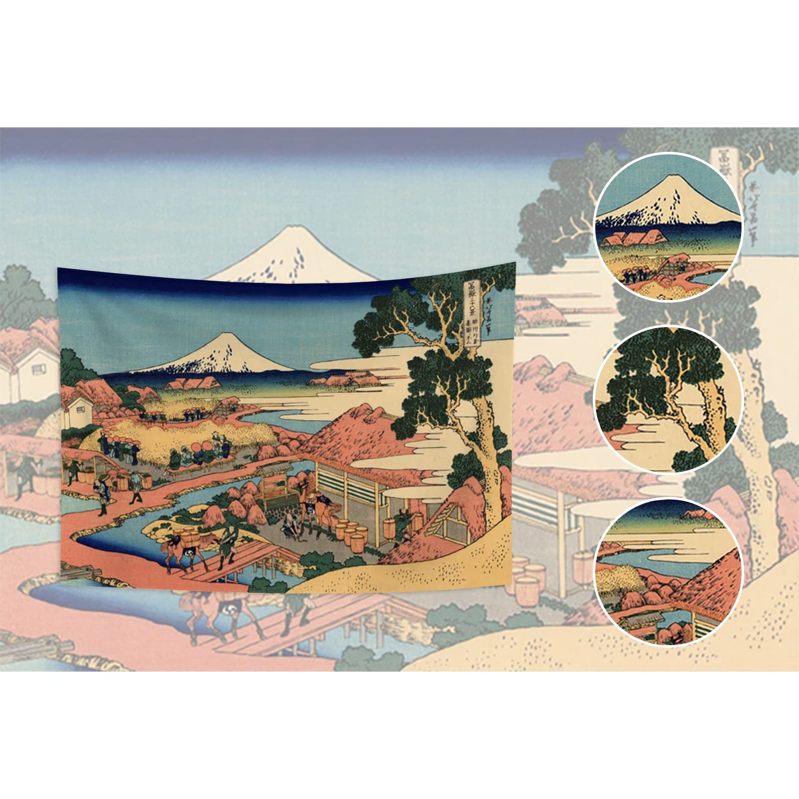 YONGFOTO 150x100cm Ukiyo-e Tapestry Mount Fuji 36 Views Room Wall Hanging Katakura Tea Plantation in The Suruga Province Landscape Wall Art Japanese Traditional Painting Toyo Style Tapestries - Image 2