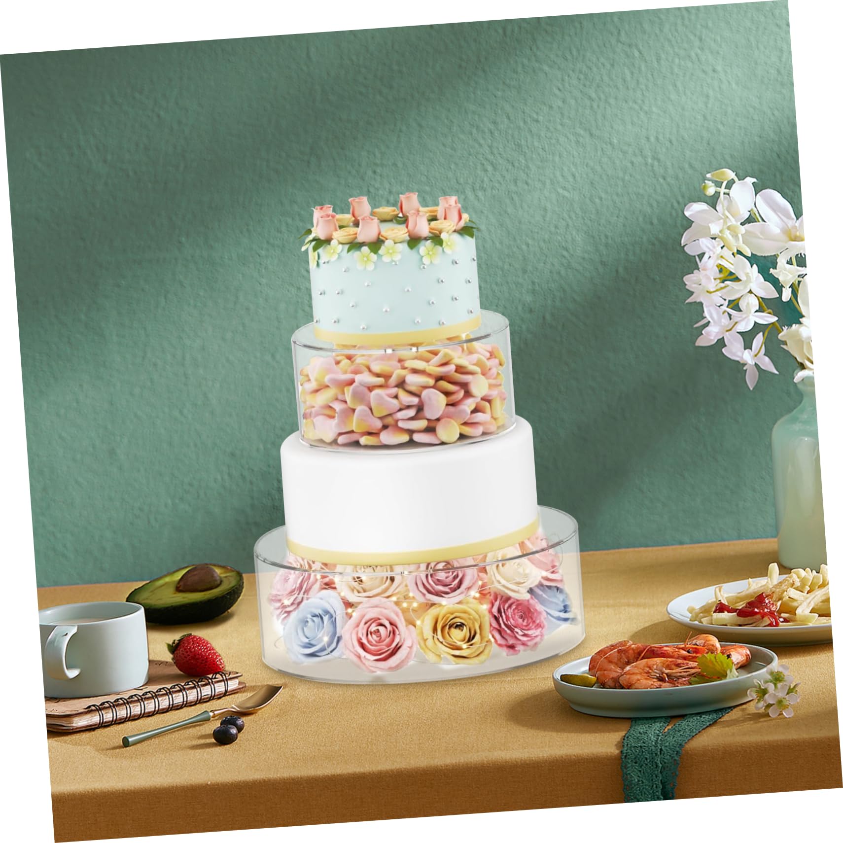 Amosfun Supporto da Pulire Feste Riutilizzabile Facile e Coperchio Rotondo in Acrilico Trasparente Torte di Compleanno e Occasioni Speciali