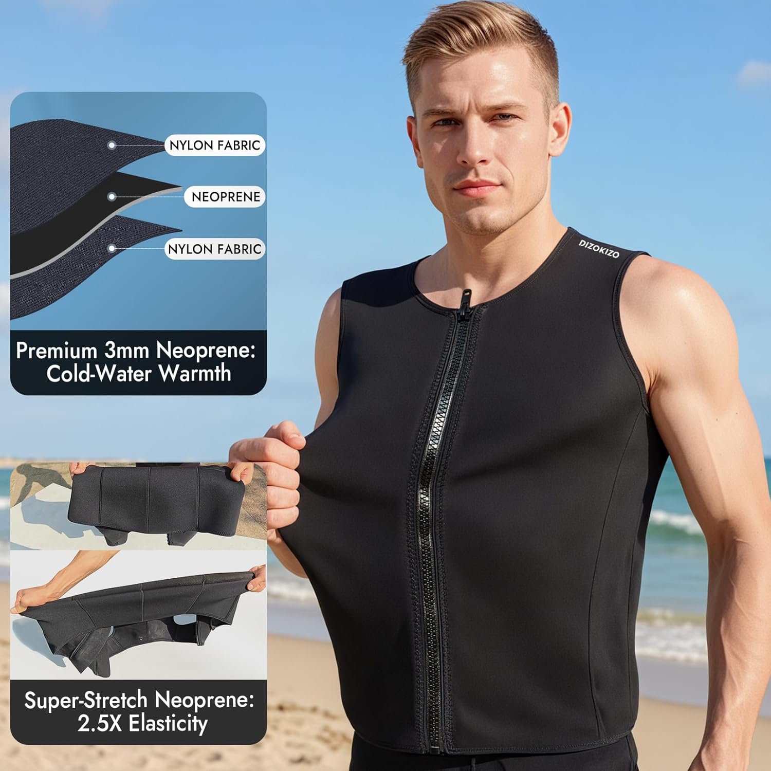Wetsuit Vest for Men Women, 3mm Front Zipper Neoprene Wet Suit Top Sleeveless Jacket for Scuba Diving Kayaking Surfing Swimming - Image 2