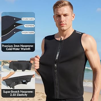 Wetsuit Vest for Men Women, 3mm Front Zipper Neoprene Wet Suit Top Sleeveless Jacket for Scuba Diving Kayaking Surfing Swimming
