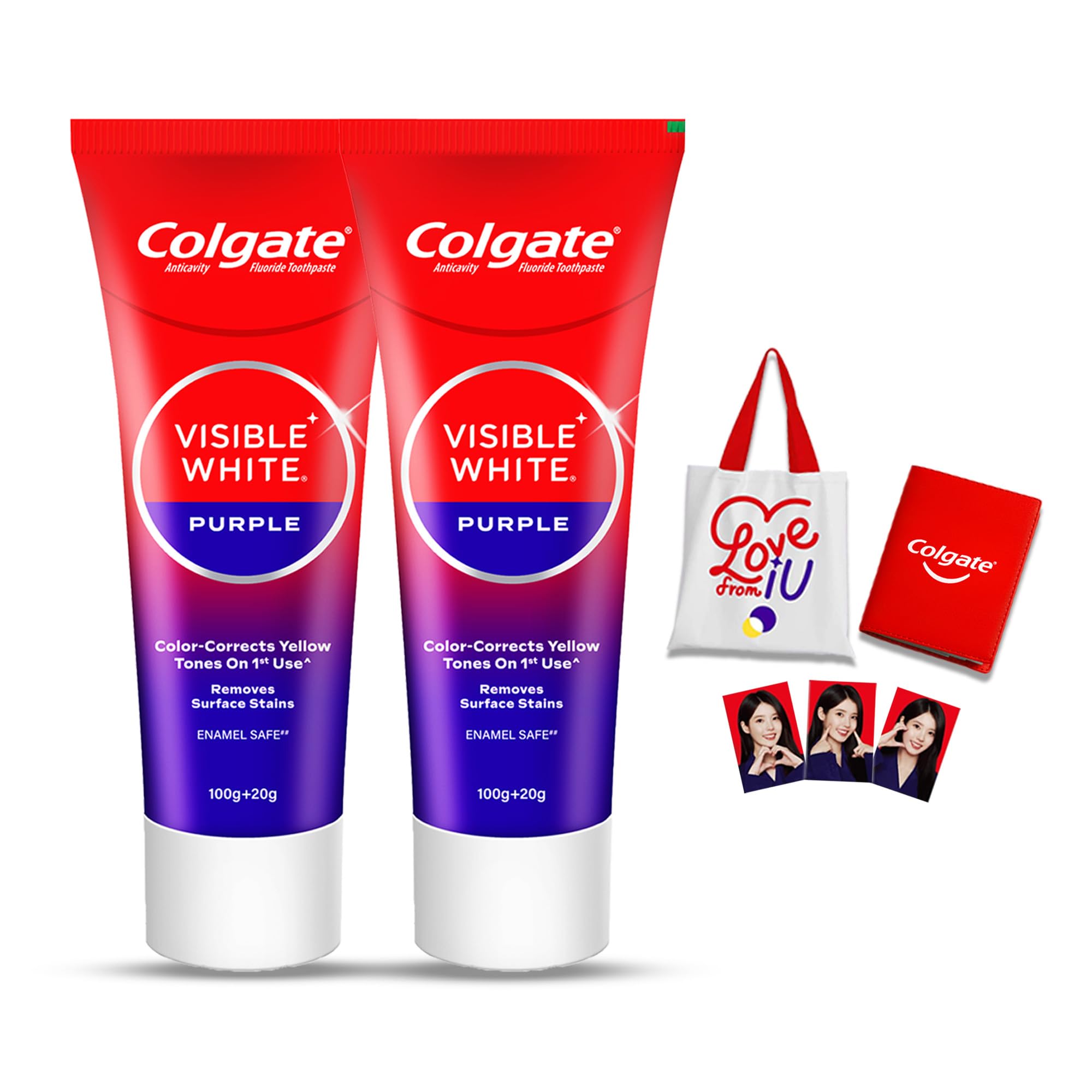 Colgate Visible White Purple X IU Limited Edition Kit – Colgate Purple Toothpaste for Teeth Whitening, Enamel-Safe for Daily Use (2 Toothpastes (100g + 20g), IU Signed Gratitude Journal & Tote Bag)-picture-12
