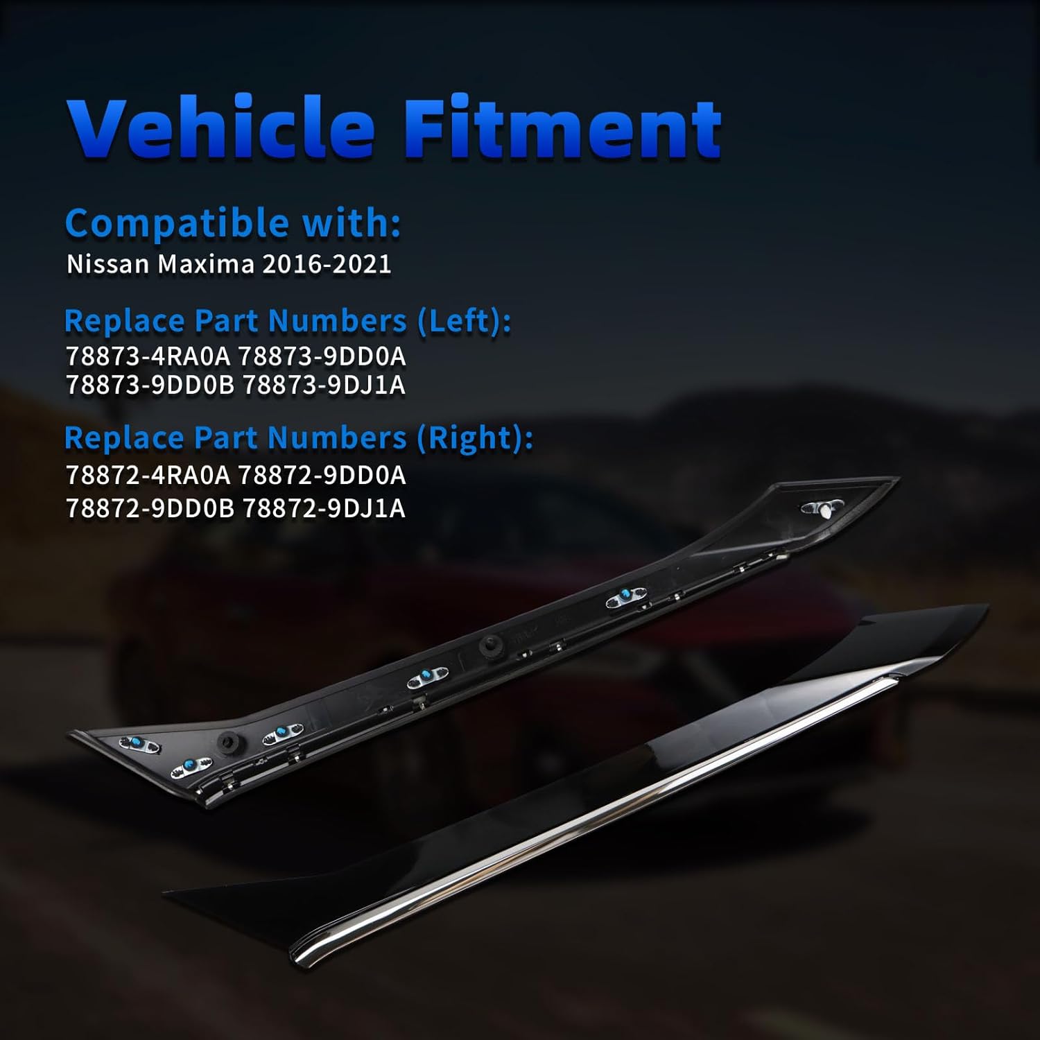 C Pillar Driver Side and Passenger Side Rear Quarter Panel Molding Compatible with Nissan Maxima 2016-2021 Replace OE 78872-9DD0A 78873-9DD0A