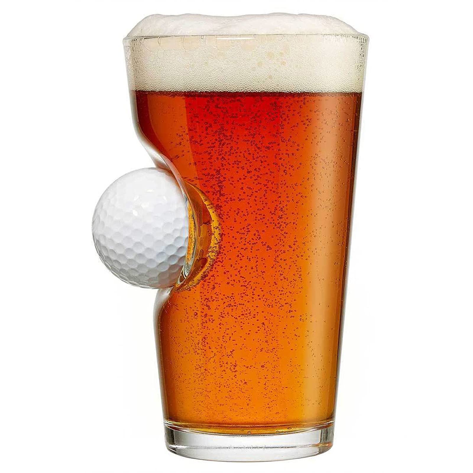 THE WHITE SHOP Golf Ball Embedded 16oz Pint Glass - Handcrafted Collectible Drinkware for Iced Beverages, Premium Gift Box