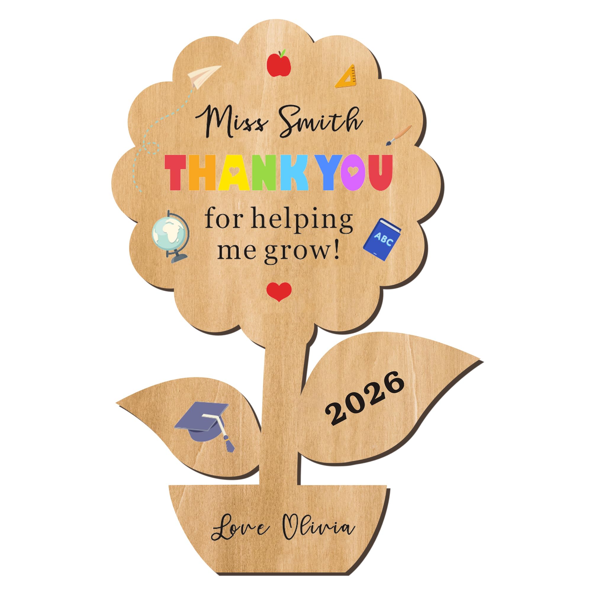Personalised Teacher Gifts for Women Men Custom Fridge Magnets Gifts Thank You Gift Thank You Teacher Appreciation Gifts for Teacher End of the Year Assistant Tutor (Wood-Flower, Design 1)