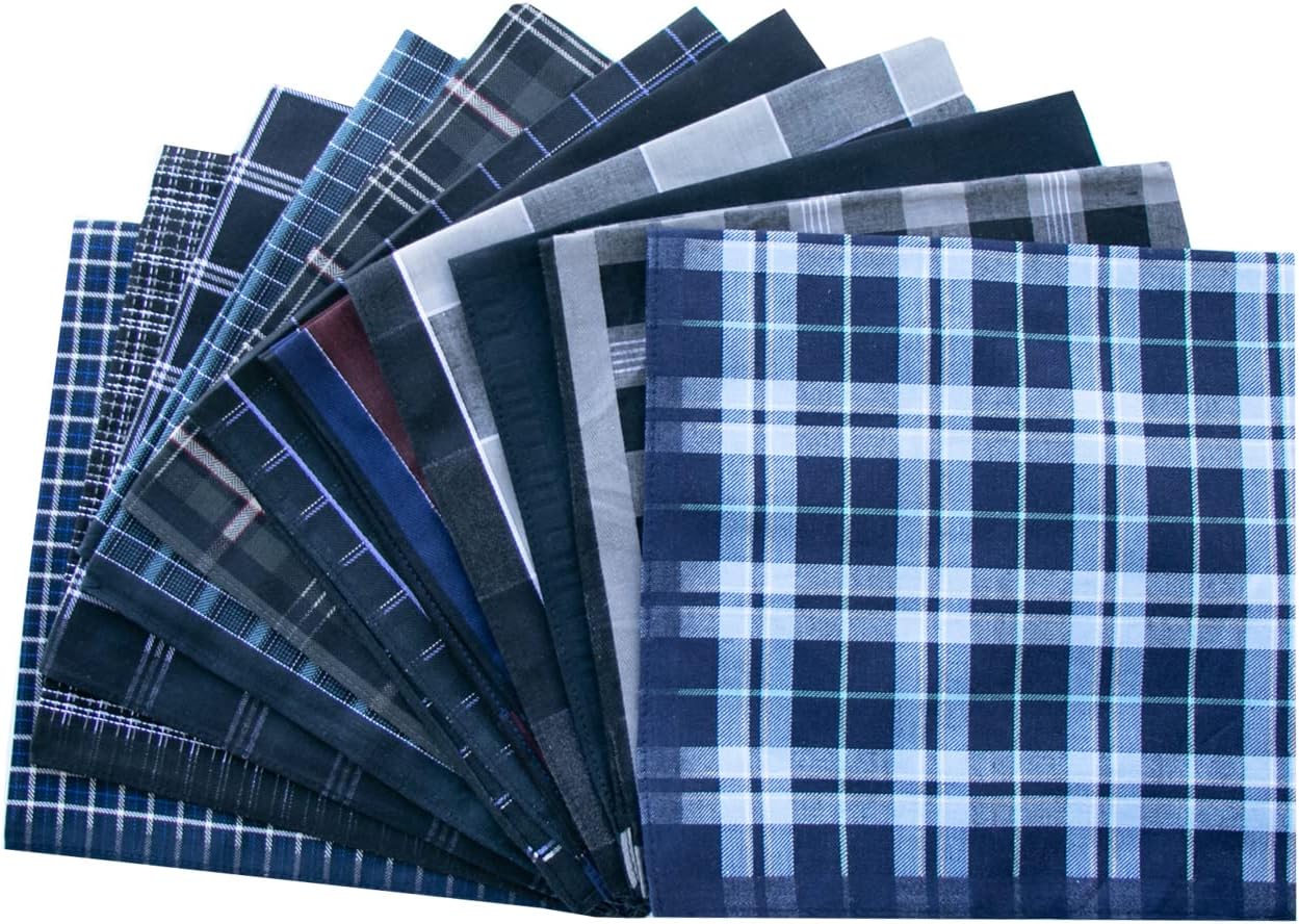 Assorted Men's Handkerchief Plaid 100% Cotton Handkerchiefs Soft White Black Hankies Pocket Square