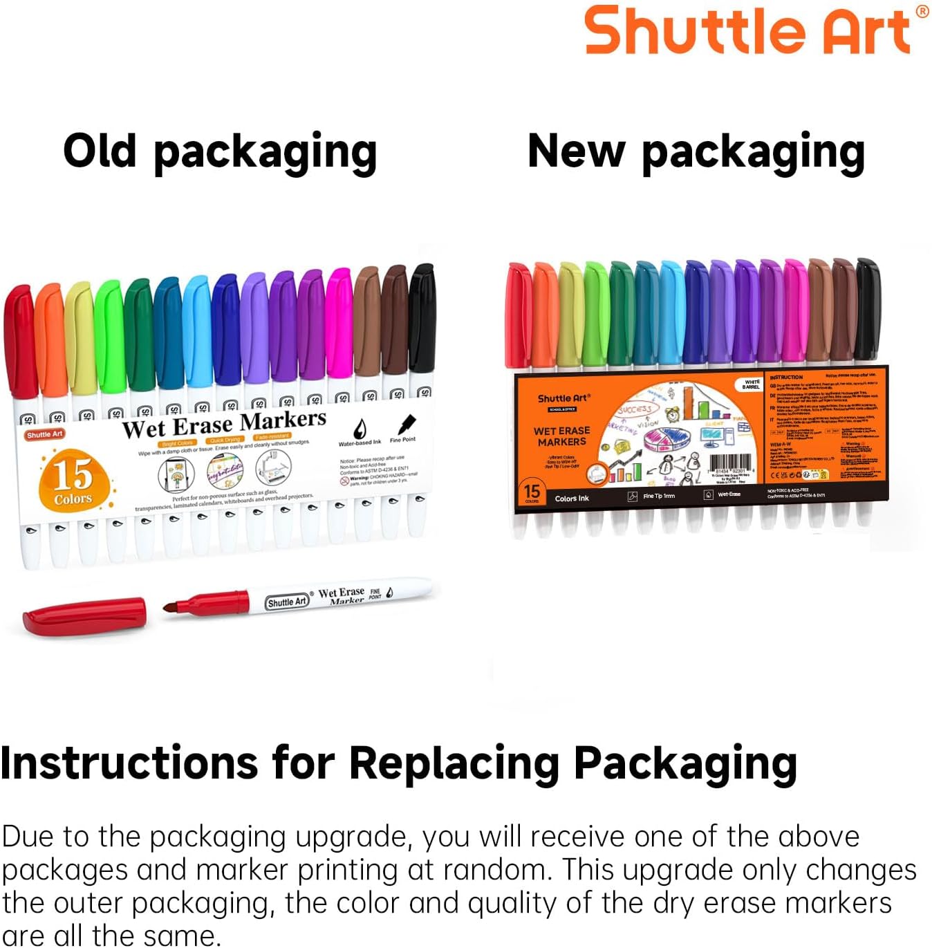 Shuttle Art Wet Erase Markers, 15 Colors 1mm Fine Tip Smudge-Free Markers, Use on Laminated Calendars,Overhead Projectors,Schedules,Whiteboards,Transparencies,Glass,Wipe with Water - Image 2