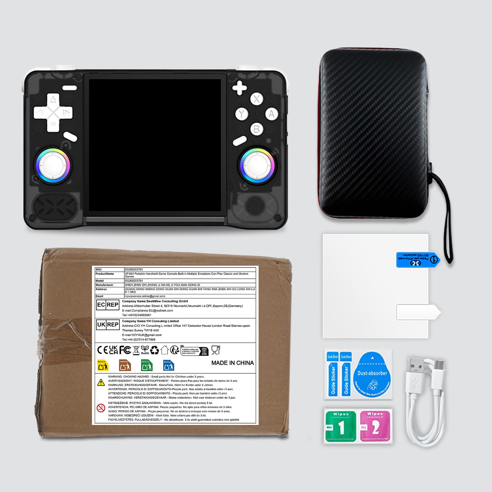 Console Giochi Portatile Retrogaming Emulatore Integrato Linux (nero) | Schermo IPS da 4 pollici, emulatore integrato, giochi retrò, WiFi, console portatile per viaggi e tempo libero