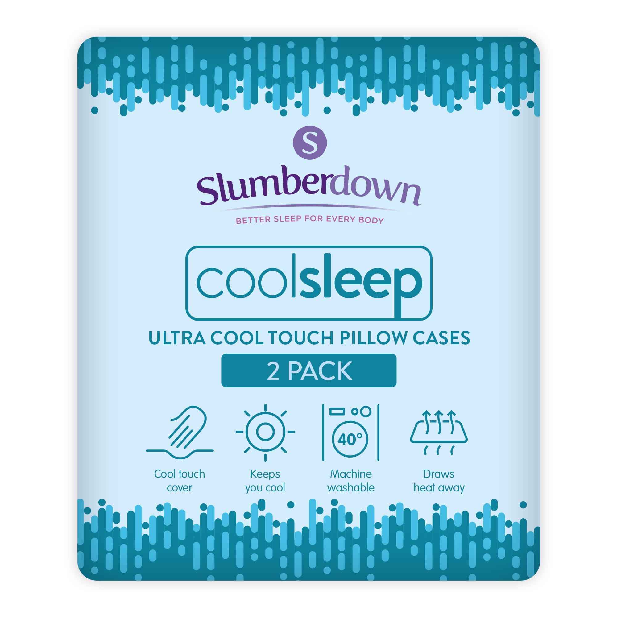 SlumberdownCooling Pillow Cases 2 Pack - 2X Cooler to Touch Luxury Ultra Cool Pillowcases for Hot Sleepers & Summer Night Sweats - Silky Soft Breathable Pillow Case, Hypoallergenic, Blue (50 x 75cm)