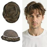 Vista 129 de Toupee para hombres, pieza de cabello completo suizo de encaje para hombre, sistema de reemplazo de cabello humano real para hombres, nudos
