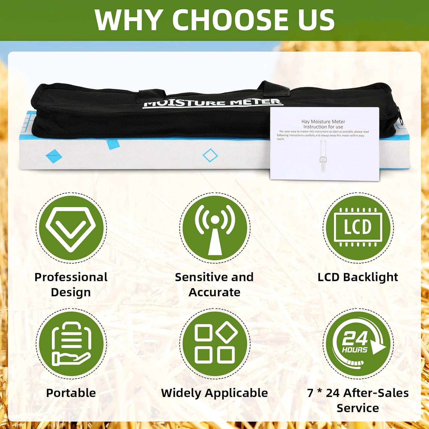 𝙐𝙥𝙜𝙧𝙖𝙙𝙚 TK100H Portable Hay Moisture Tester, Accurate Hay Moisture Meter, Hay Moisture Tester Probe with Backlit Large Screen, Hay Tester Probe for Froage, Alfalfa Orchard Grass, Bales