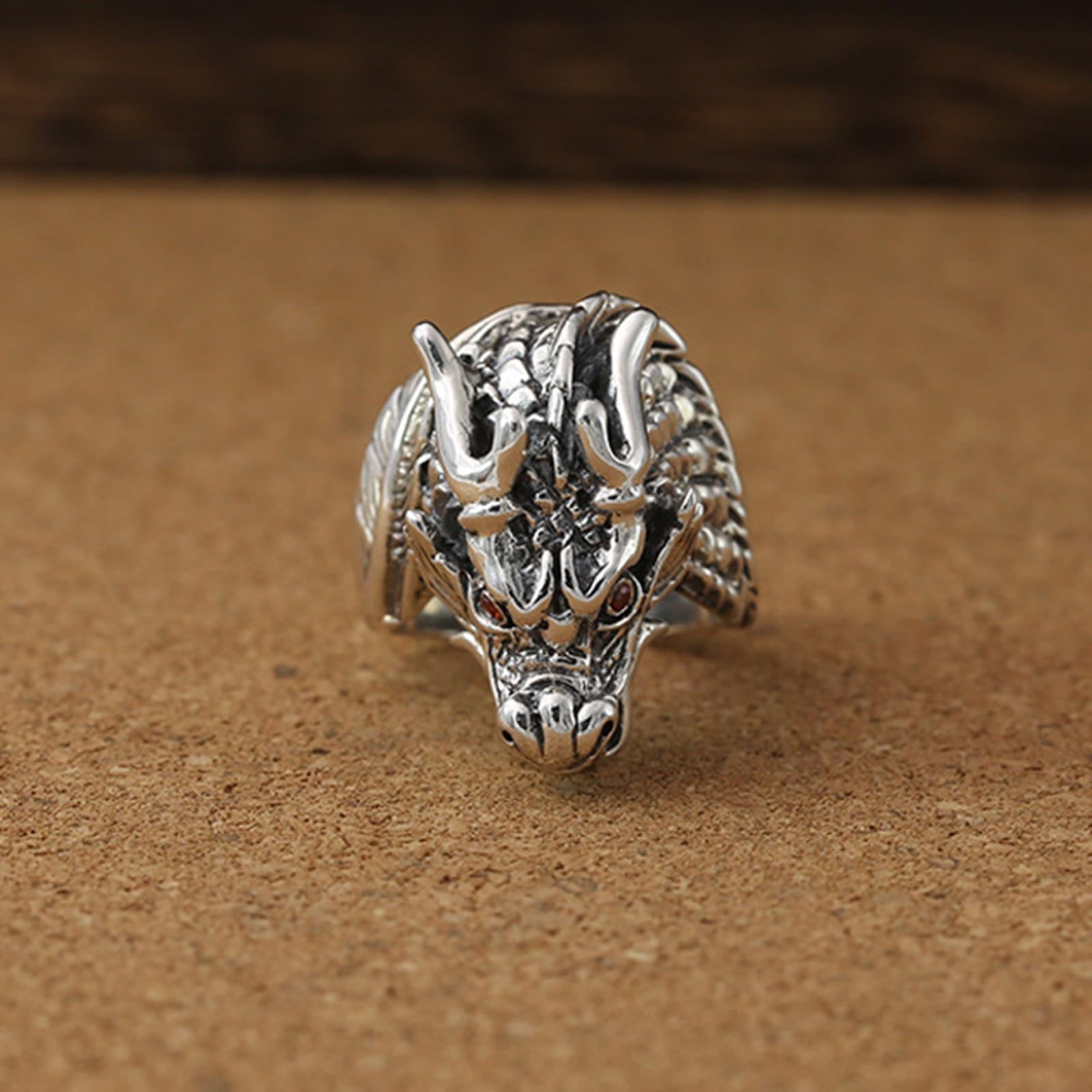 KnSam Herren Sterling 925er Silber Trauringe Drachenkopf Verlobungsring