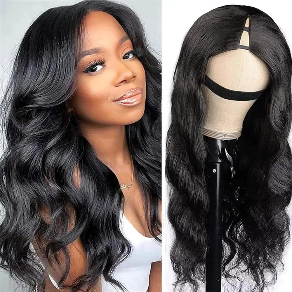 V Part Wig Human Hair Body Wave 20 Inch Brazilian Virgin Hair Wigs with Clips, natural color