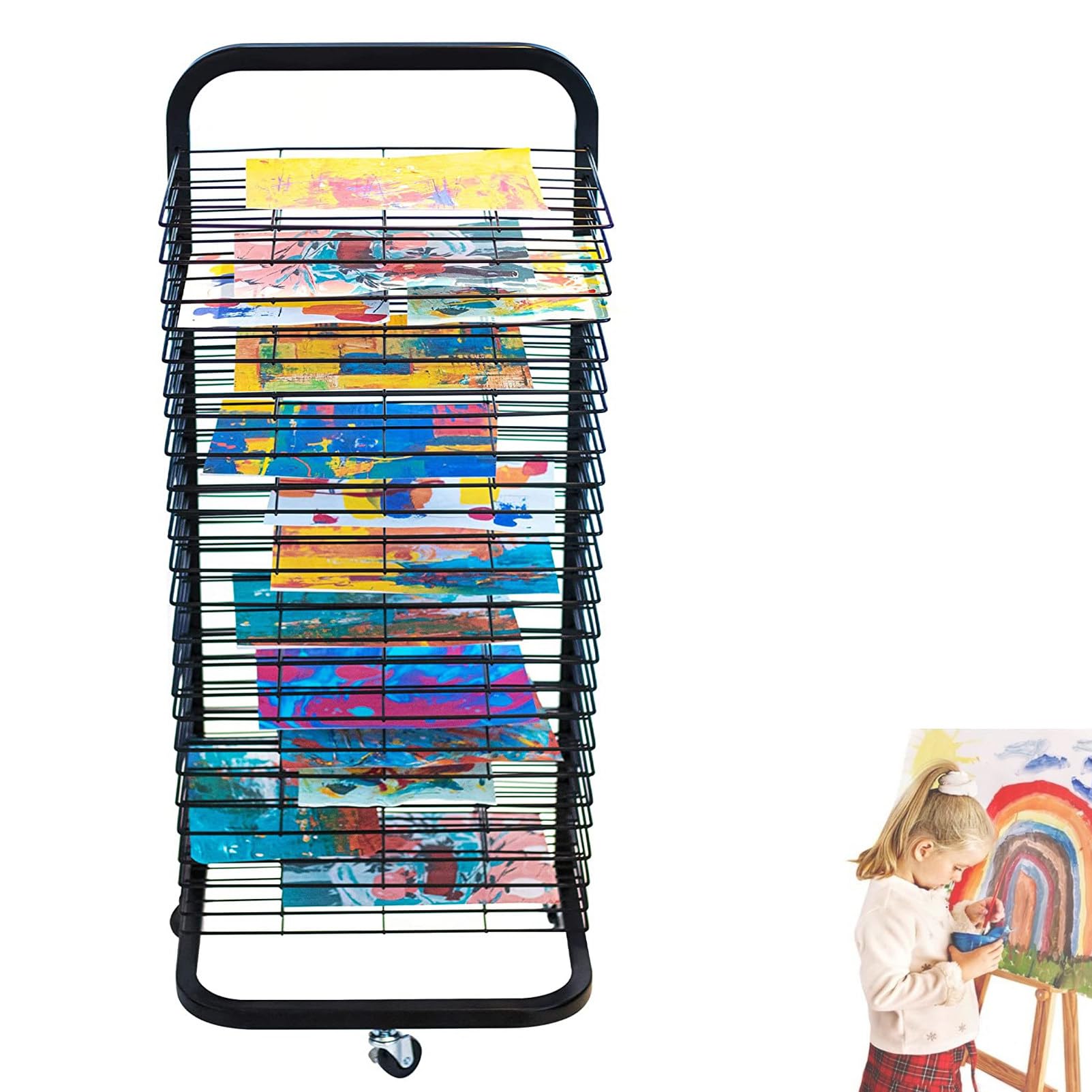 Elastyczne półki Plakaty z farbami Wyświetlacz Półki do przechowywania Grafika Płócienny stojak do przechowywania, do sal lekcyjnych Szkolne pracownie artystyczne,25Shelves