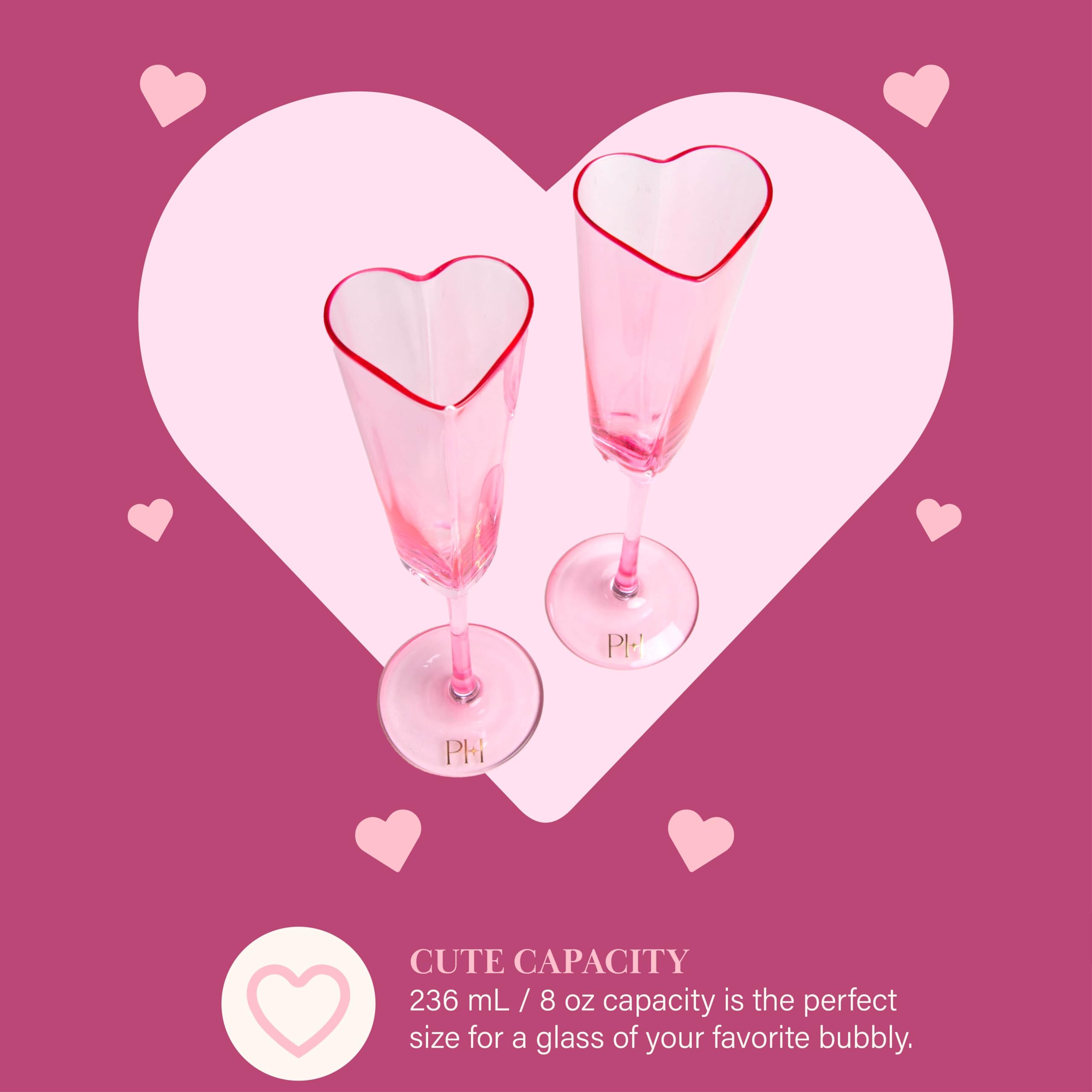 Paris Hilton PH Hearts Collection Lot de 2 flûtes à champagne en forme de cœur Rose