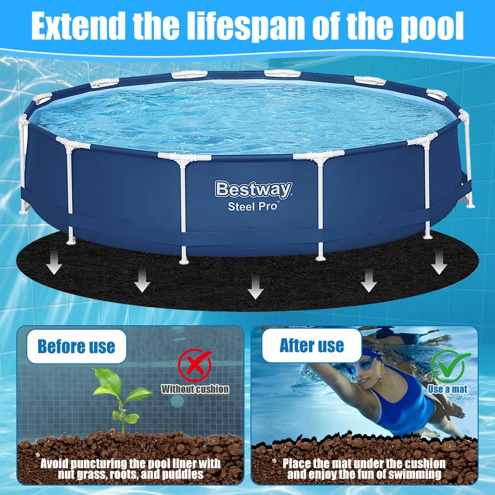 3M Tapis de Sol Piscine, Tapis sous Piscines Hors Sol Rond, Tapis De Revêtement De Sol De Piscine, Rembourrage sous Piscine, Antidérapant, Pliable, pour Baignoires et Piscines Hors Sol