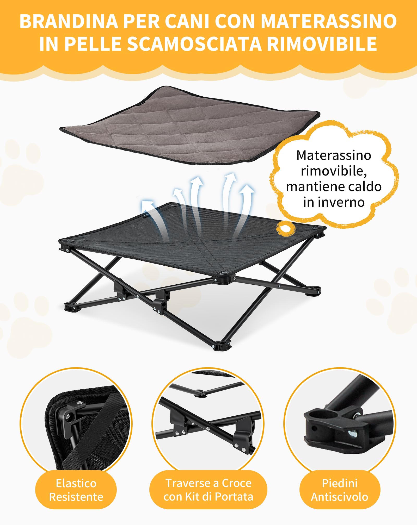 KingCamp Letto Rialzato per Cani con Tappetino Scamosciato Rimovibile, Brandina per Cani Rialzata Pieghevole in Rete Traspirante, Lettino Rialzato Rinfrescante per Gatto, da Giardino Campeggio, S
