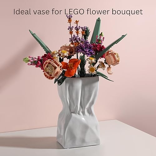 Miniatura 2 de Florero de bolsa de papel arrugado de cerámica, jarrón genial para ramo de flores de Lego, florero ancho para flores, florero grande, florero
