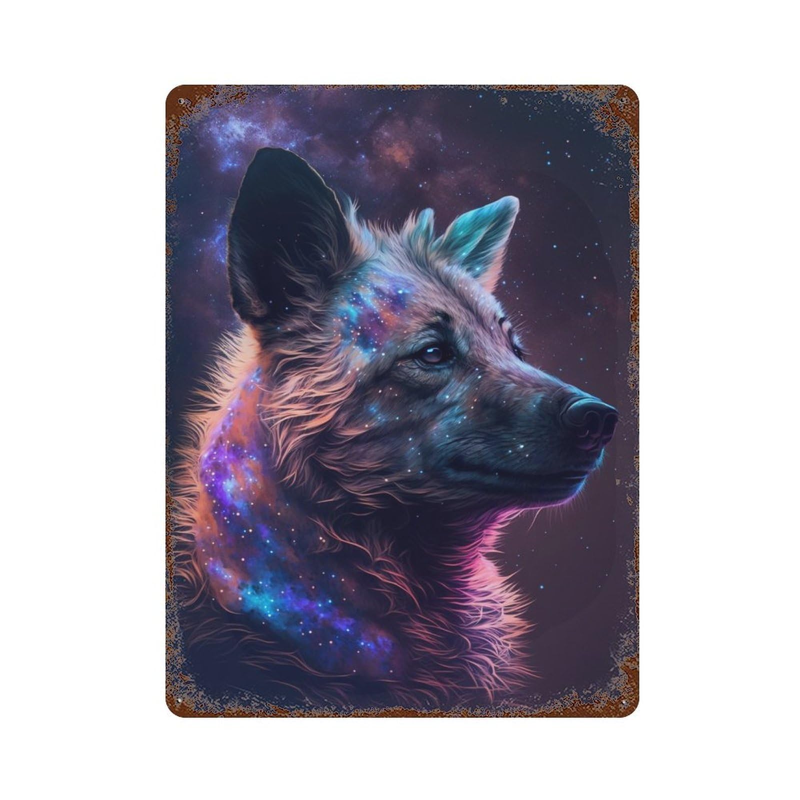 Cosmic Wolf Portrait-20 15.7"x11.8" Decorative Tin Sign, Retro Wall Decor for Garage, Bar And Workshop Decor