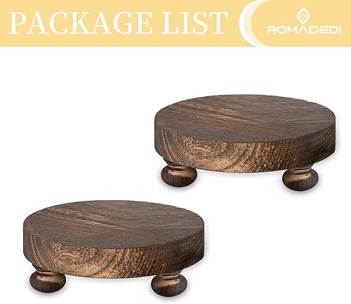 Miniatura 7 de Romadedi Elevador de madera de granja para exhibir, 2 piezas de decoración rústica, mini pedestal de madera, bandeja redonda decorativa para mesa