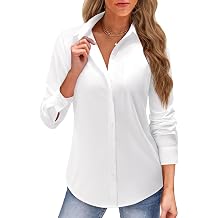 J.VER Button Down Shirts for Women Long Sleeve Dress Shirts Solid Business Casual Collared Work Blouses Tops
