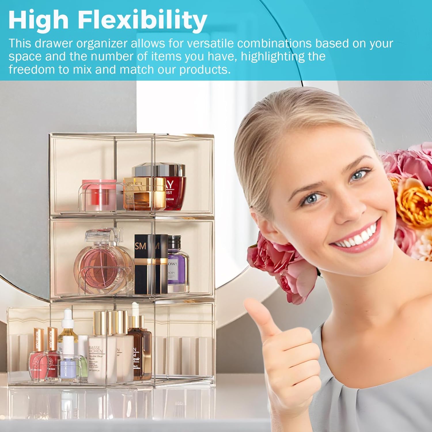 Medicine Cabinet Organizer - 6 Pack Acrylic Stackable Storage Strawers Organizer Under Sink, Vanity, Kitchen, Counteundry Room