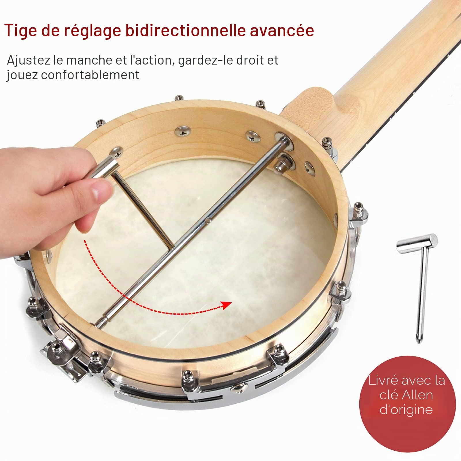 Aklot Banjolele,4 Saiten Banjo-Ukelele 23 Zoll Konzert Remo Trommelkopf, offener Rücken, Ahornkorpus 1:15, Advanced Tuner mit Zwei-Wege-Halsstab,Gigbag Tuner Saitengurt Plektren