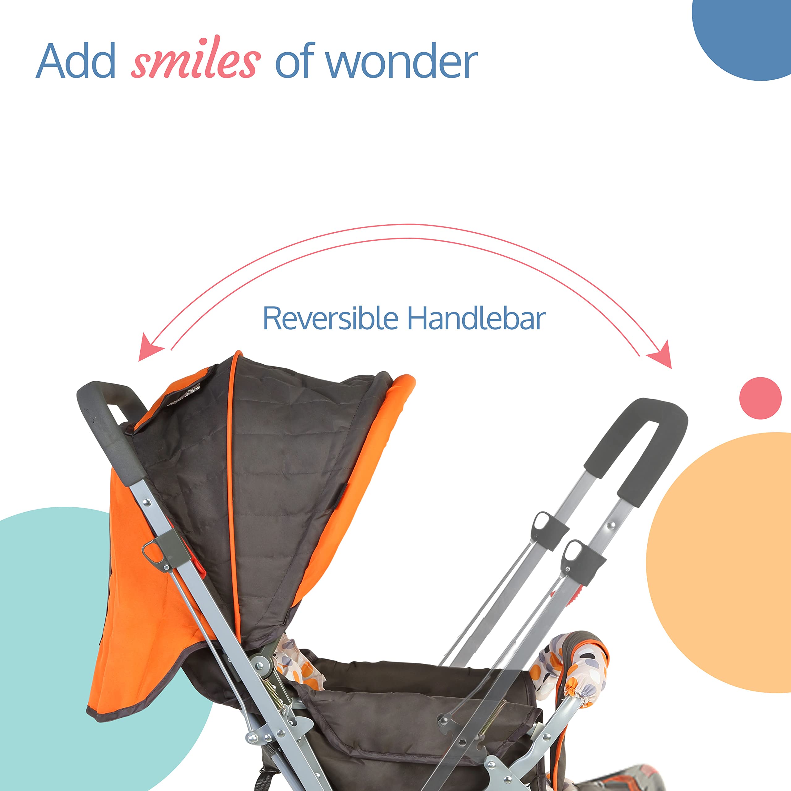 LuvLap Sunshine Baby Stroller/Pram for 0 to 3 Years, New Born/Toddler/Kid, 5 Point Safety Harness, Adjustable backrest, 360° Swivel Wheel, Large Storage Basket, Reversible Handlebar (Orange) 3