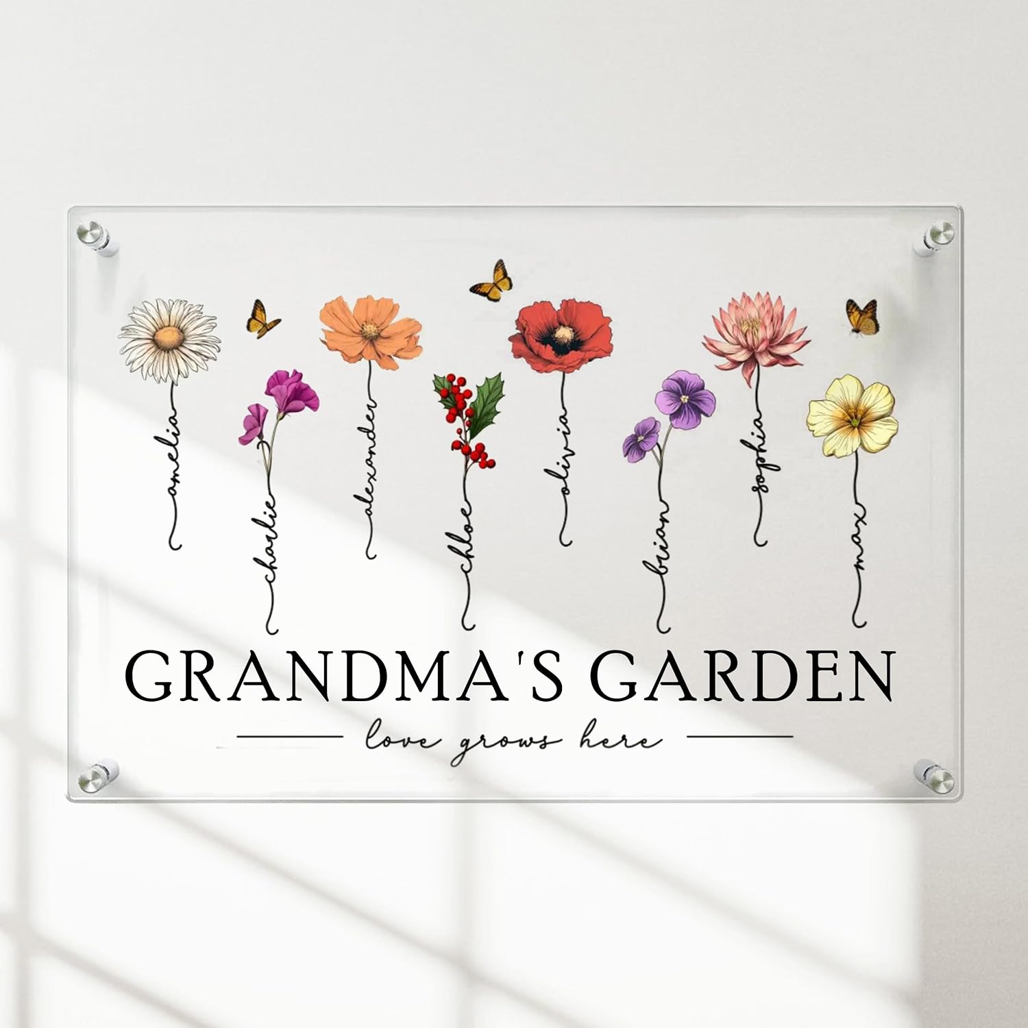 Nazenti Custom Grandma Garden Acrylic Board, Grandma's Garden Love Grows Here, Beautiful Birth Month Flower, Gift For Grandma Mom, Customize Mothers Day Gifts, Personalized Acrylic Board