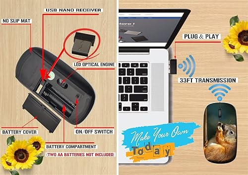 Miniatura 6 de maizi Ratón inalámbrico para computadora portátil, Chromebook, inalámbrico. Ratones 26282309 Ardilla roja en birdh 2.4G portátil con receptor USB