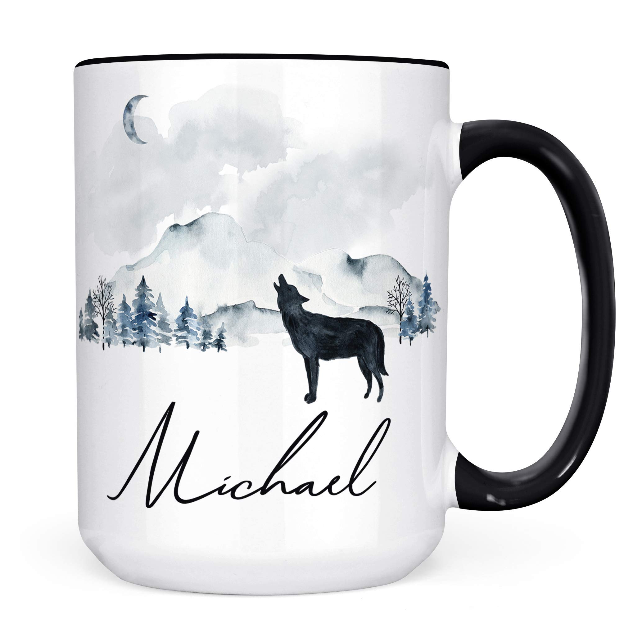 Personalized Wolf Mountain Night Scene Ceramic Coffee Mug, 11 or 15 oz