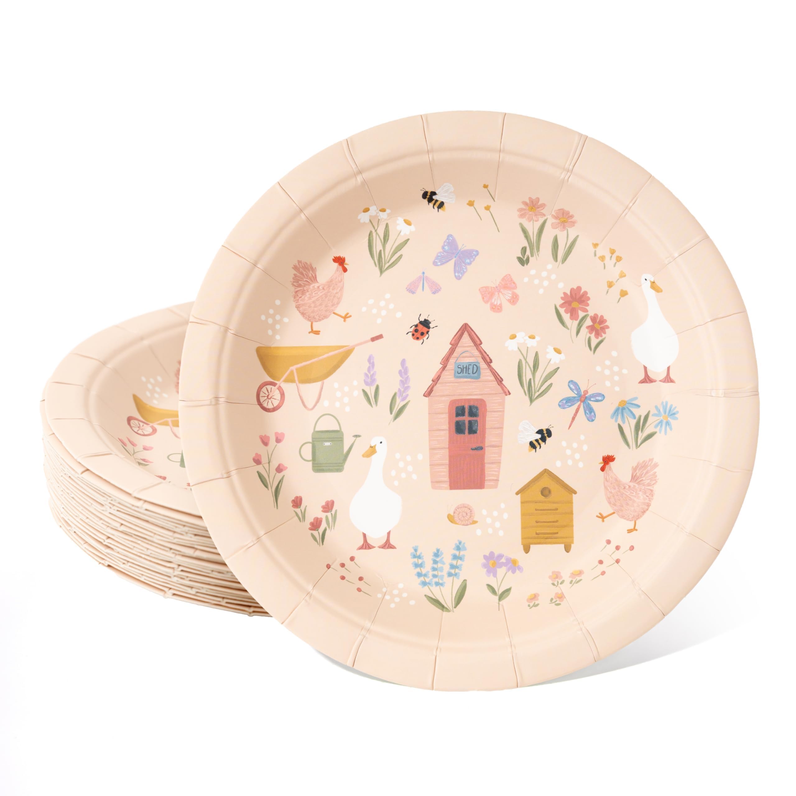 Cheerland Garden Party Plates Farm Shed One Silly Goose Birthday Decor Spring Decorations Gingham Funny Chicken Disposable Paper Plates for Farmer