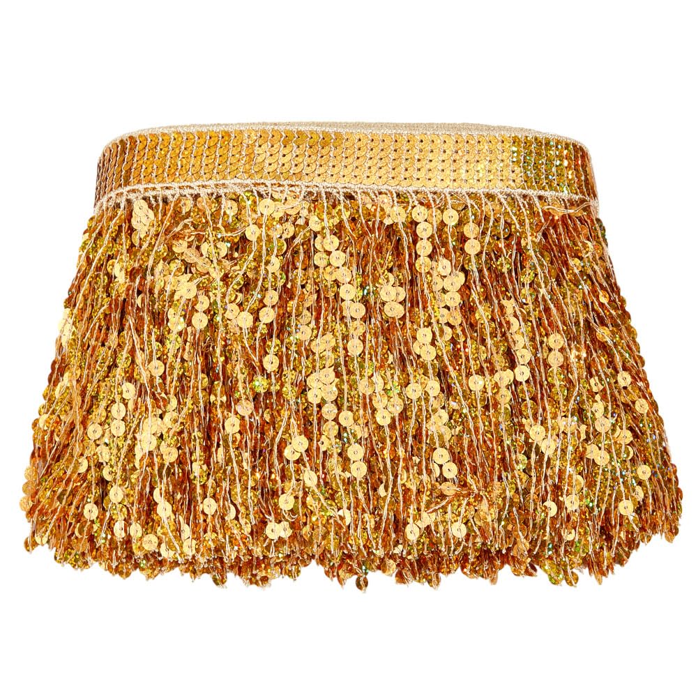 MAYJOYDIY Flecos con lentejuelas doradas de 10m, 17 cm de brillo, borla con lentejuelas para coser, decoración de lentejuelas para vestidos latinos, trajes de escenario, manualidades, decoración de