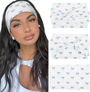 Tobeffect 3 Pcs Extra Wide Bows Headbands for Women, Fashion Cute Turban Head Band for Women Non Slip Knotted Trendy Thick Sport Headband for Workout Yoga Hair Accessories