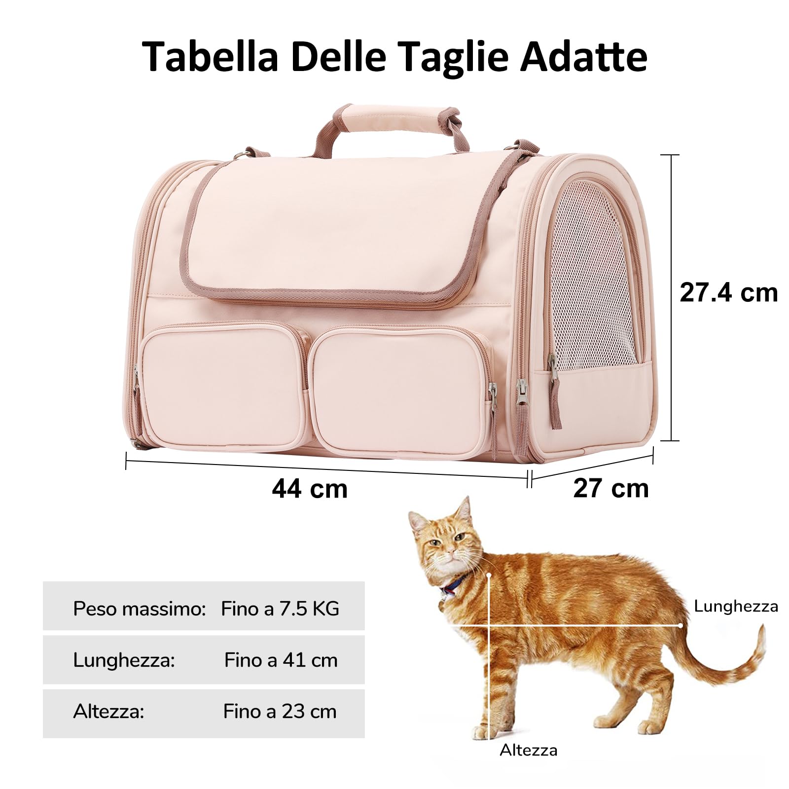 FUKUMARU Trasportino Per Cani e Gatti,Borsa Approvato Per Il Trasporto Aereo,Trasportino Pieghevole Per Animale Domestico Taglia Piccola Fino a 7 kg, Traspirante, Rosa