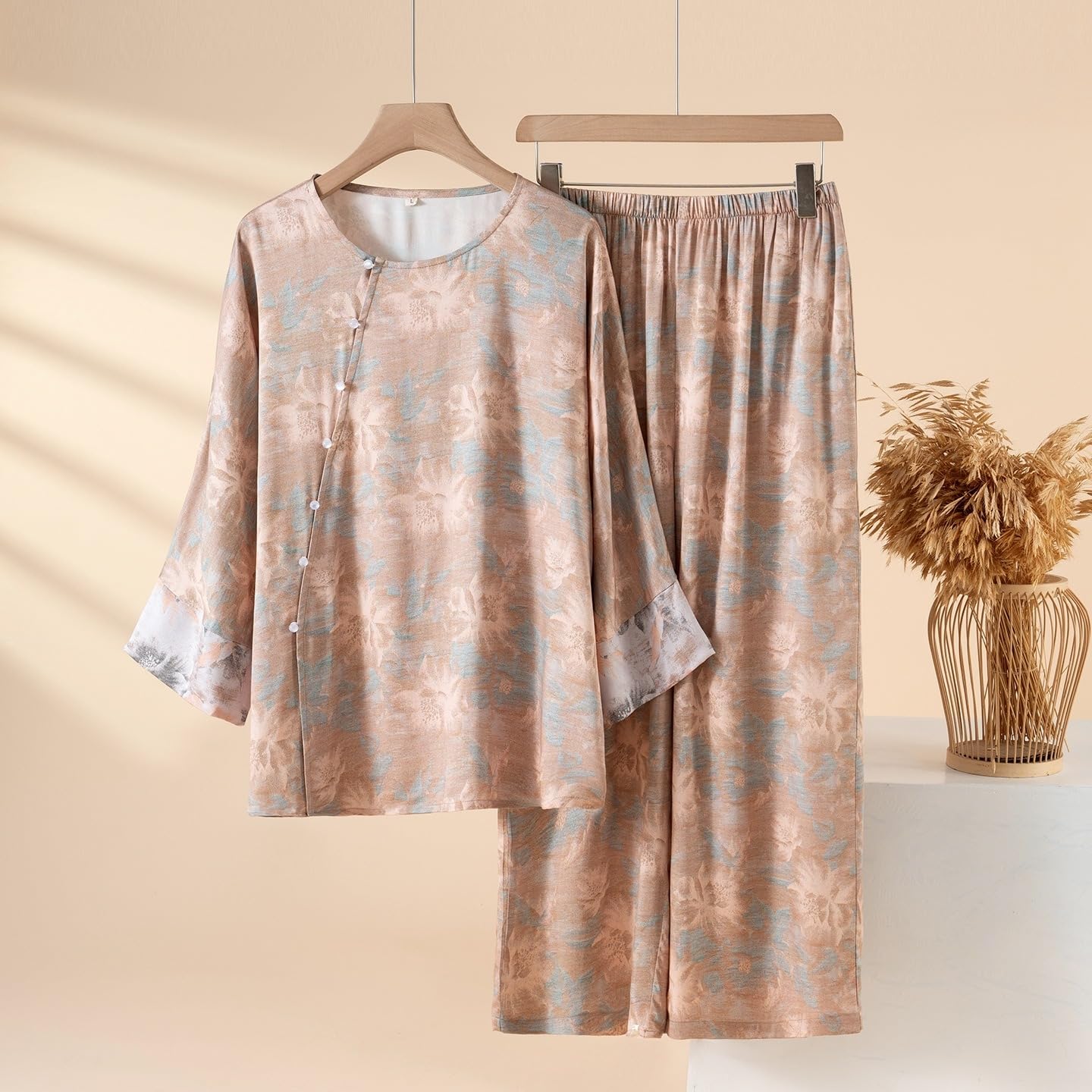 Pijama de algodón fino estilo chino para mujer, conjunto de descanso de manga larga para primavera