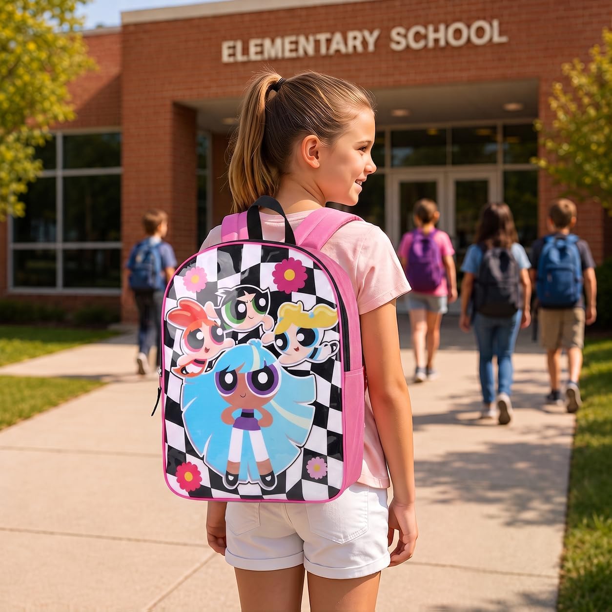 The Powerpuff Girls Power Pink 15' x 11.5' x 4.5' Cartoon Character Backpack for Girls - Elementary School - Lightweight & Comfortable - Powerpuff Girls Bookbag