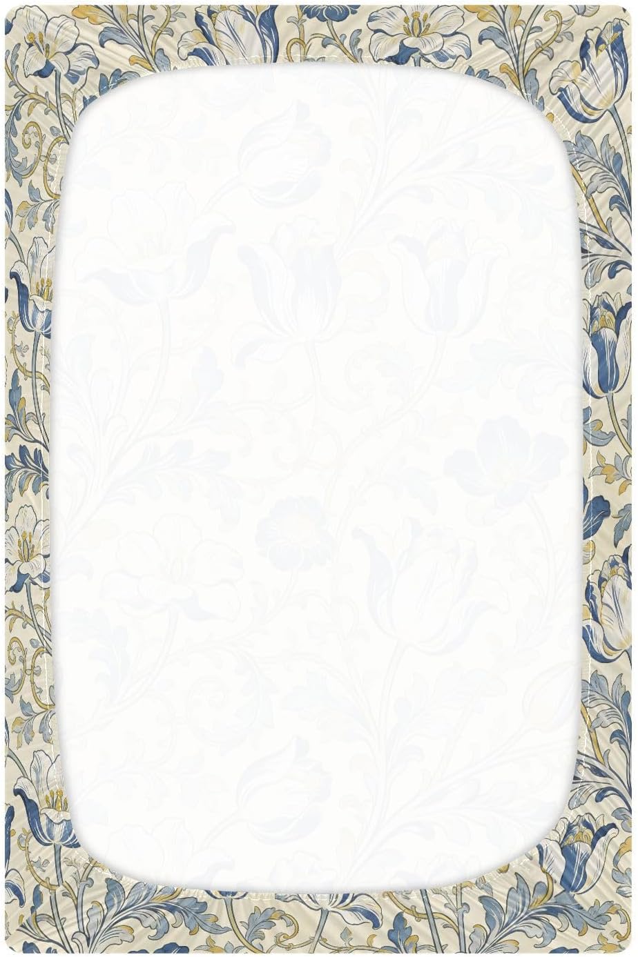 Crib Sheets Fitted Yellow and Blue Tulips William Morris Essentials for Crib 52''x28''