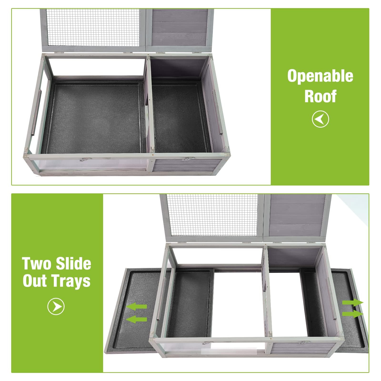 Seiyierr Obudowa żółwi Habitat do wnętrz z regulowanym stojakiem na światło gadów, duża, drewniana klatka dla żółwia z dwoma tacami