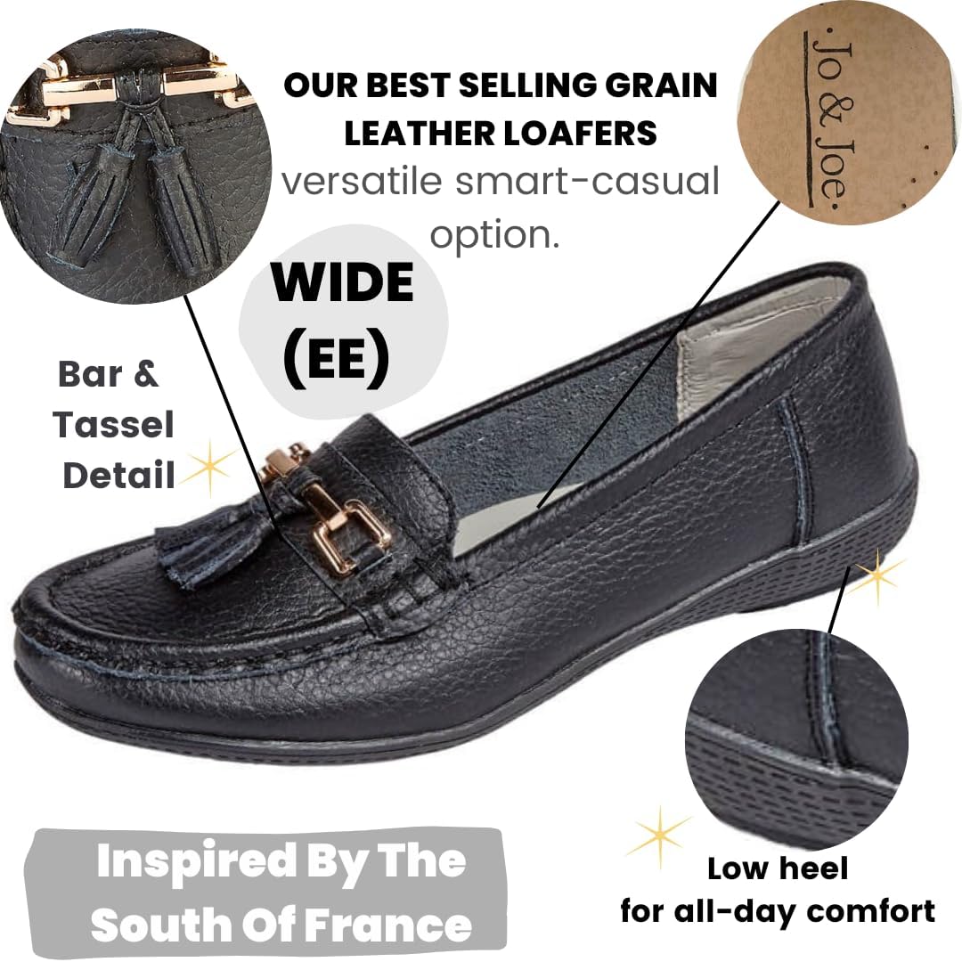 Jo & Joe Nautical Ladies Leather Loafer Shoes, Tassel Flat, Women's Size 7.5-8, Flexible Rubber Grip Sole, Round Toe, Pull-On, 1 inches Heel, Cold Lining, Solid, Low Top, Comfort Wear, Party 4 71ZyqZ41f4L. AC SL1080