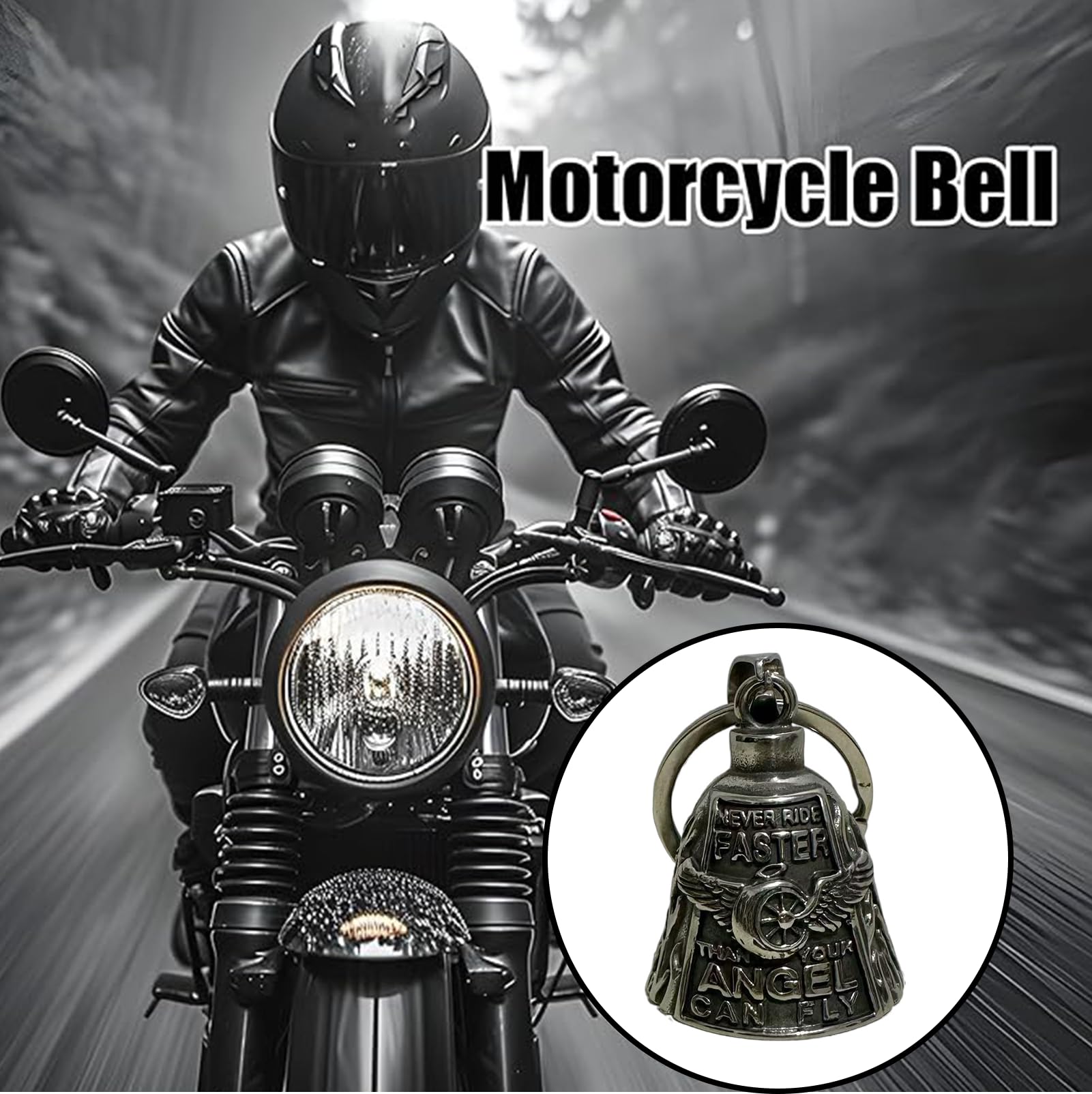 Cyberwork Campana Moto Amuleto de Suerte, Guardian Bell en Acero de Titanio con Diseño 3D, Campana Biker como Llavero Moteros, Accesorio Protector para Moto, Regalos para Moteros — view 2