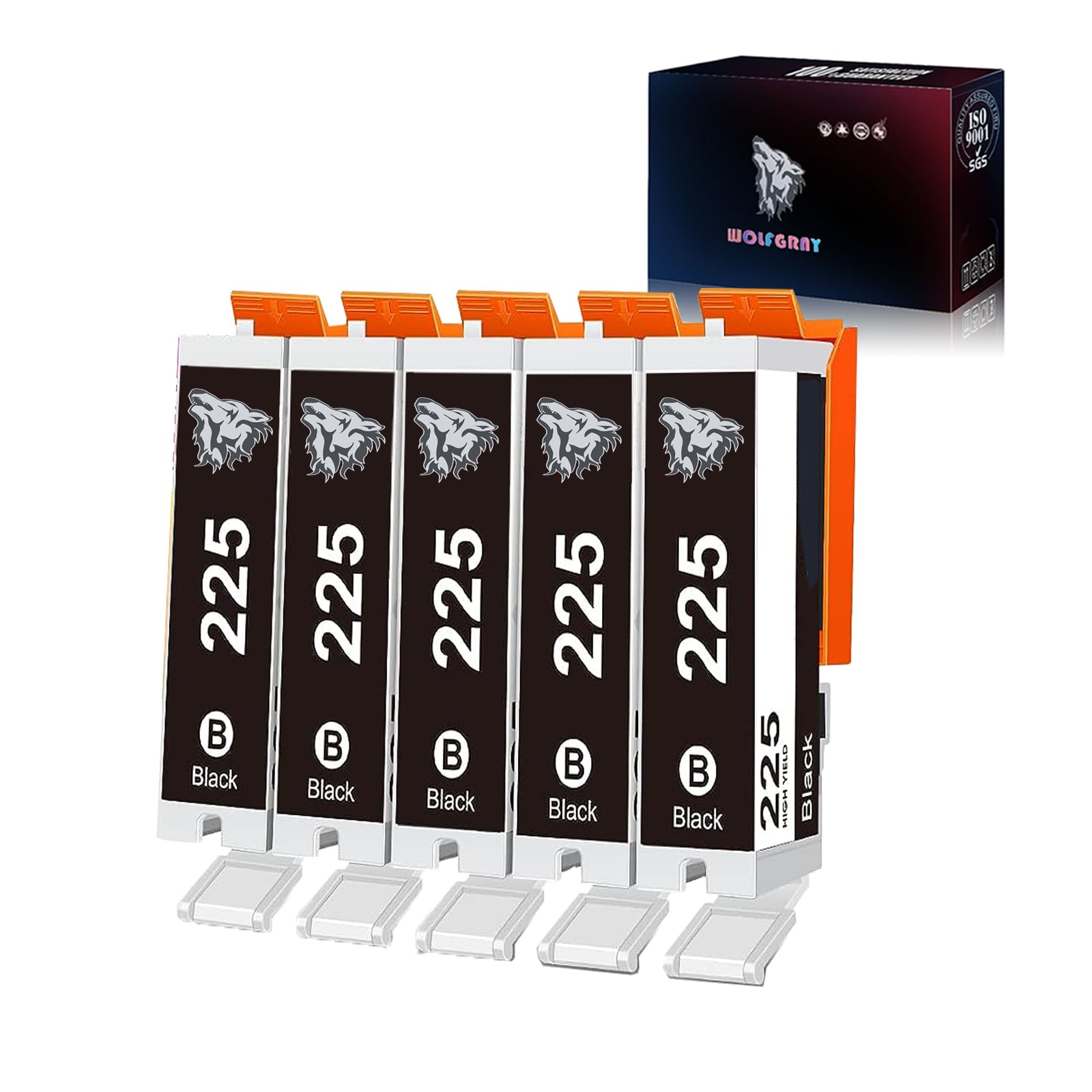 Wolfgray Compatible 225 PGBK Black Ink Cartridges Replacement for Canon PGI225 PGI-225PGBK Work with PIXMA iP4920 iX6520 MG6120 MG8120 MG5220 Printer