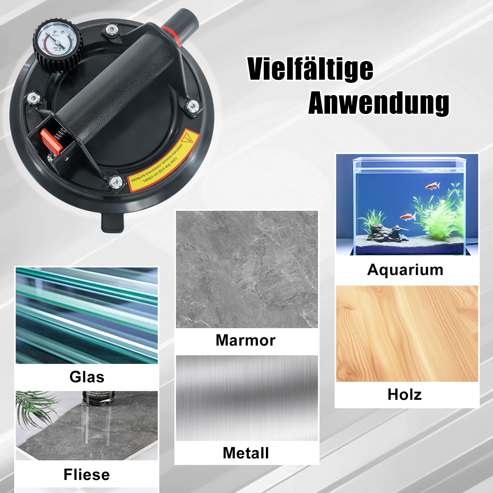 2er-Set Glassaugheber 8 Zoll - Vakuum Saugheber Bis 200kg Mit Manometer Für Glas, Fliesen, Marmor