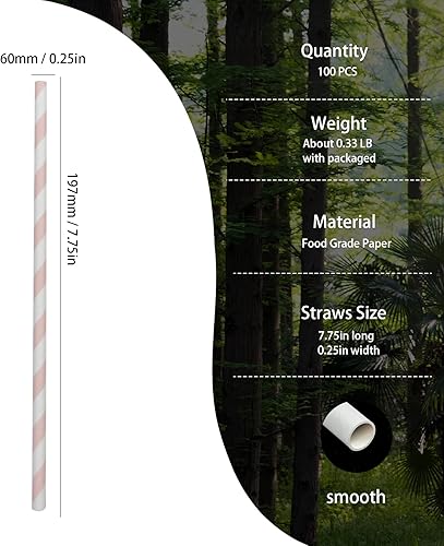 Miniatura 3 de Pajitas de papel a rayas rosas y blancas, pajitas de ducha para niñas, pajitas de princesa, pajitas de rayas rosas para beber, suministros de