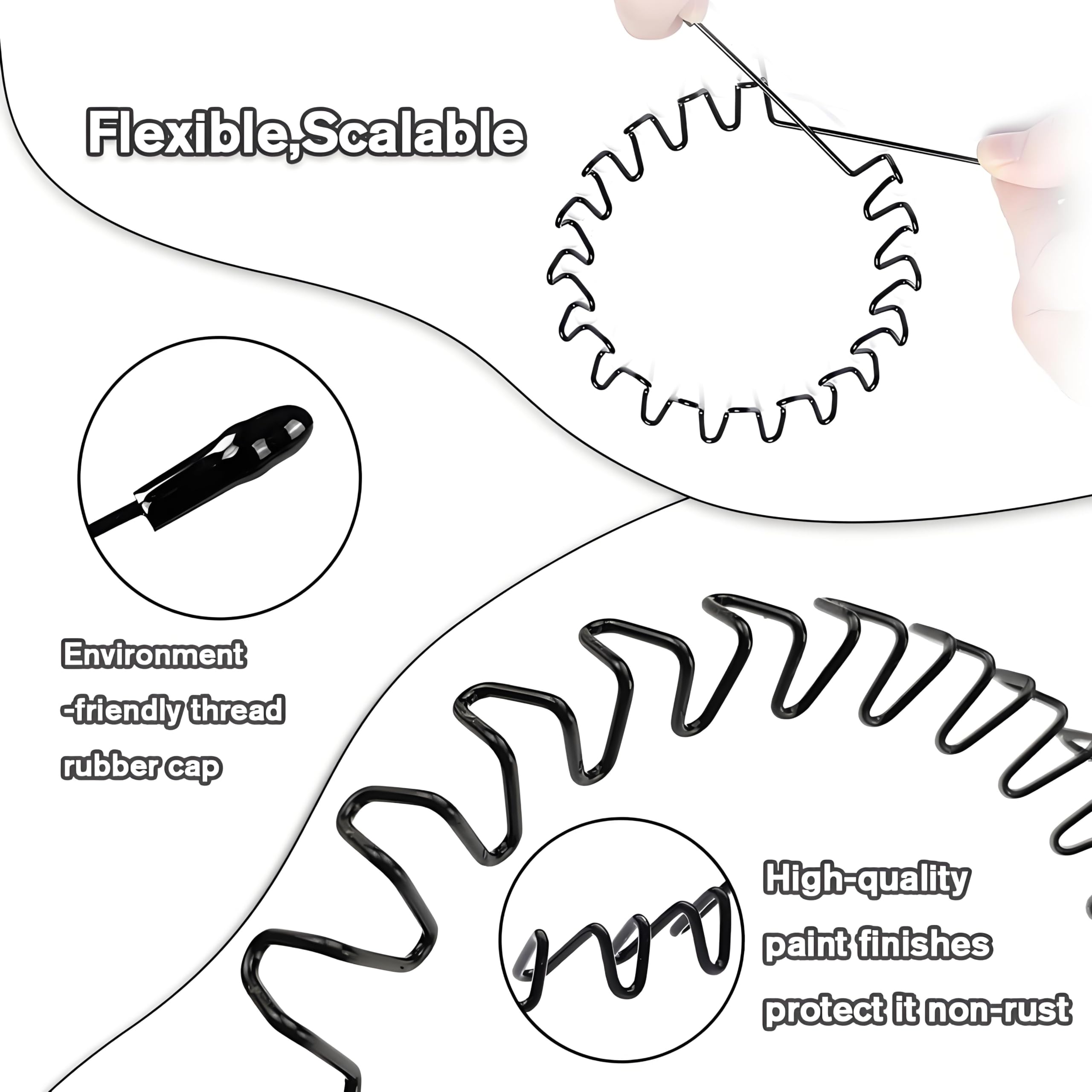 6 Fasce Per Capelli Elastiche In Metallo - Cerchietti Moda Antiscivolo, Regolabili, Per Uomo E Donna, Sport E Trucco, Nero - 2