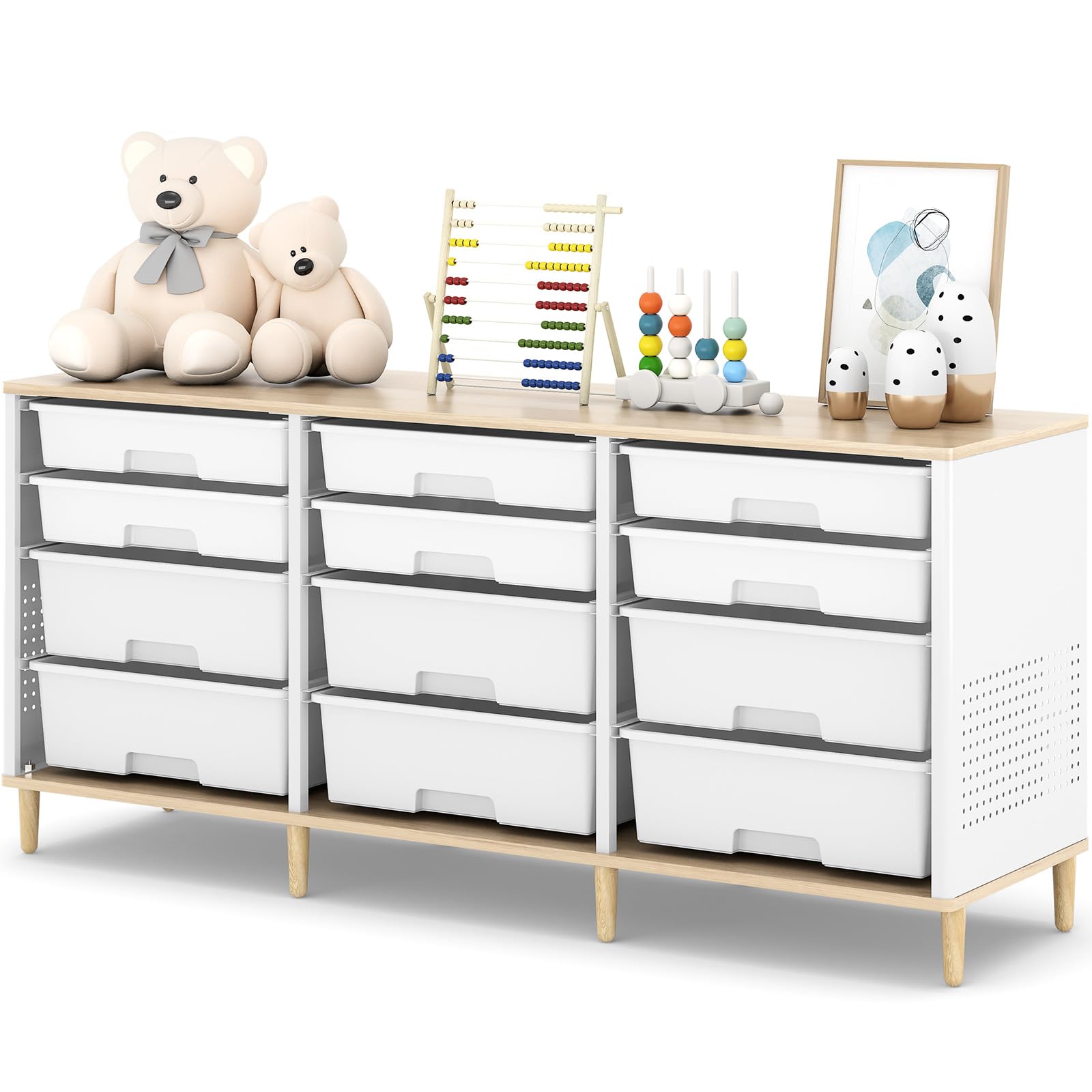 kingrack 12 tiroirs Tour de Rangement, avec façade en Bois - Meuble de Meuble tiroir Rangement pour la Maison et Le Bureau, Design Peu encombrant, Installation Facile (Blanc)